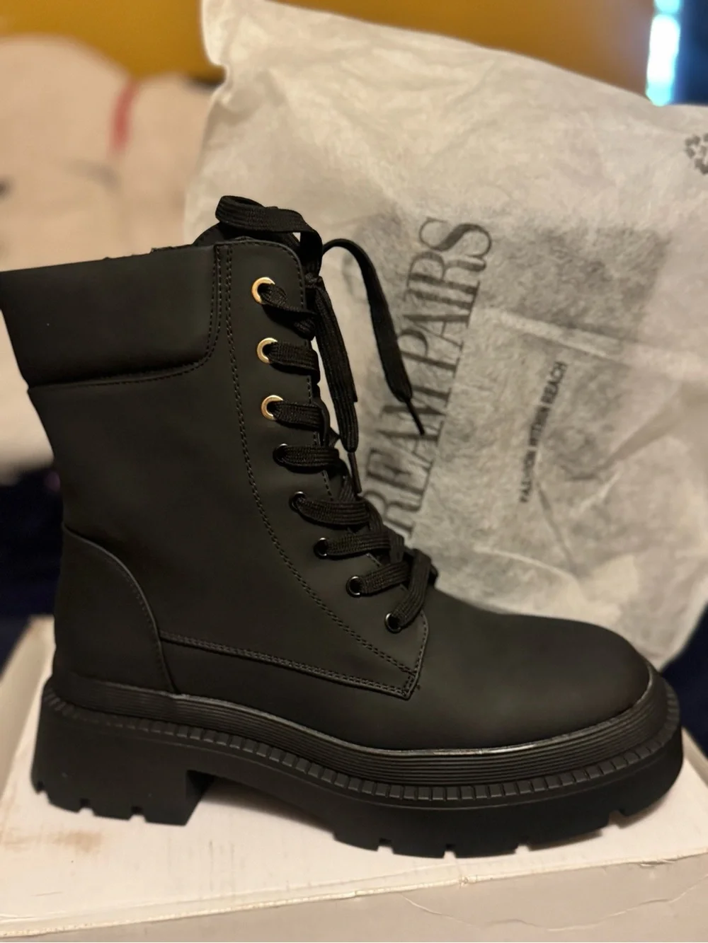 Dream Pairs Black Lace-Up Chunky Combat Booties